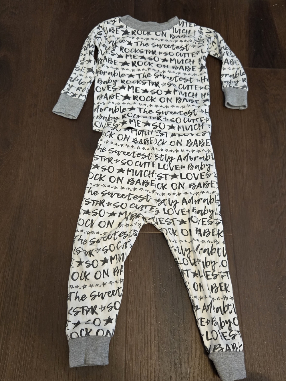 Honest Baby Clothing, White and Gray Handwritten Script Kids Pajama Set, 18M